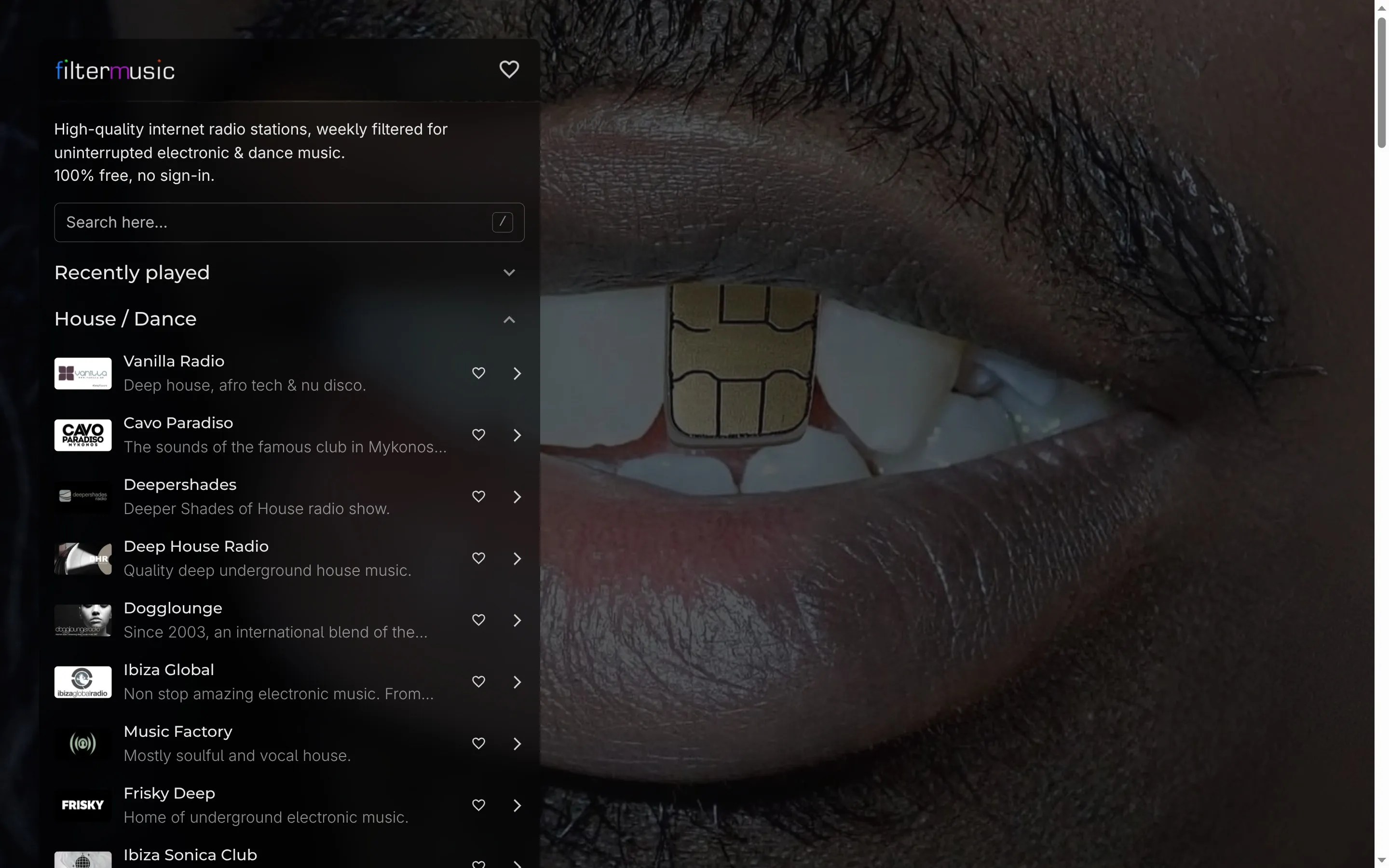 filtermusic with a genre opened