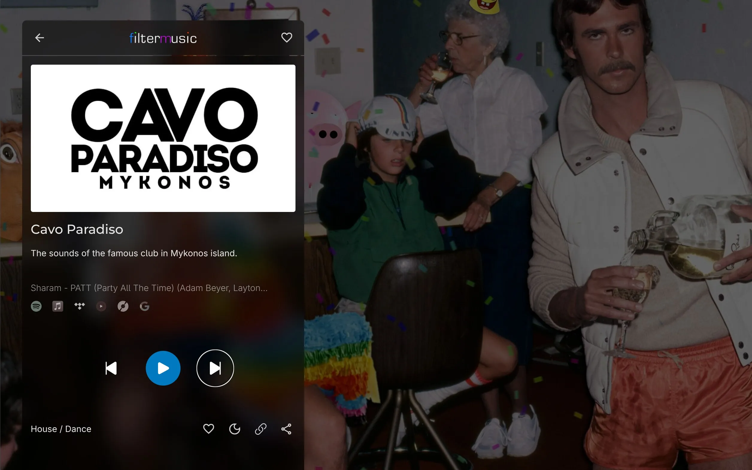 filtermusic playing the Cavo Paradiso station